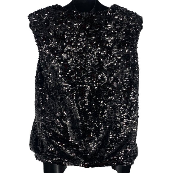 Marc New York Andrew Marc Small S Black Sequin Sleeveless Tank Top Blouse New - Picture 5 of 8
